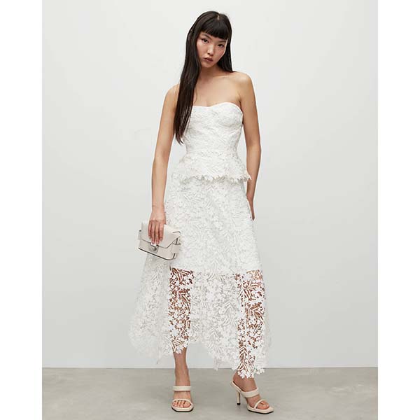Allsaints Australia Womens Camila Lace Mesh Asymmetric Midi Skirt White AU86-510